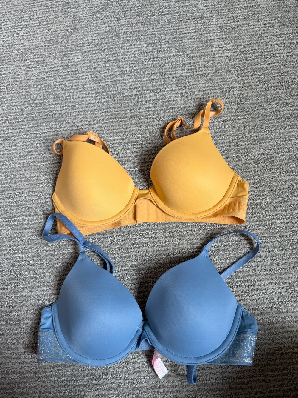 PINK Victoria's Secret Yellow and Light Blue T Shirt Bras